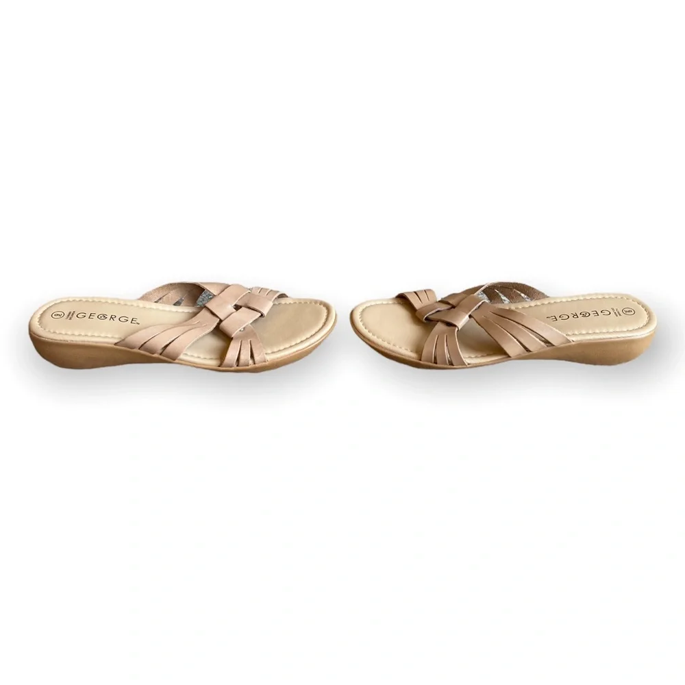 George Tan Leather Slide Sandals for Women